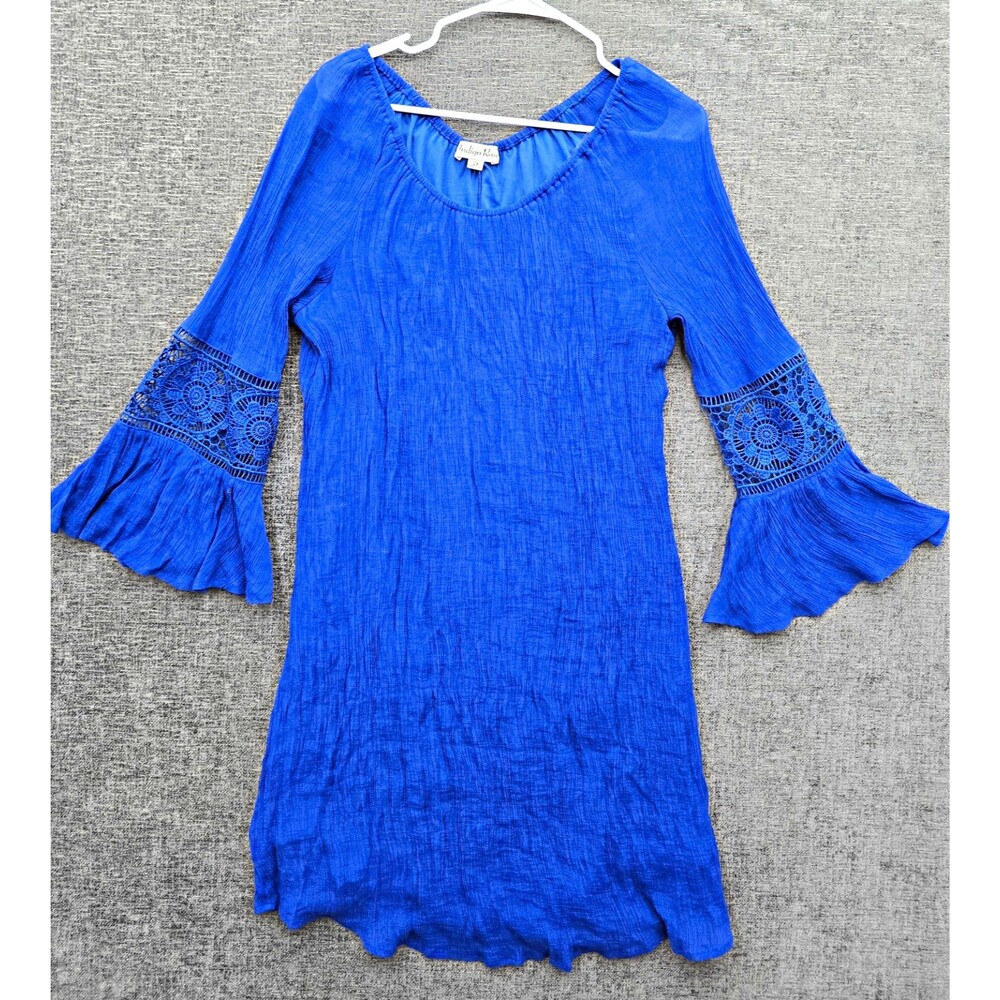 Indigo Rose Womens Blue Lace Shift Knee Dress Scoop Neck Bell Sleeve Plus 2X